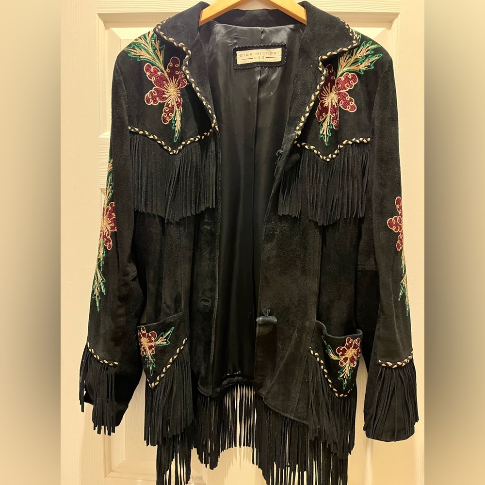 Embroidered Black Fringe Jacket